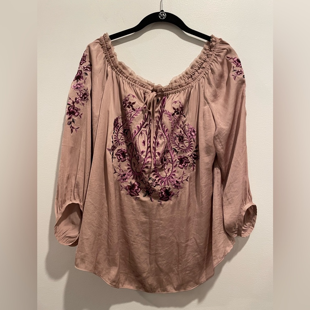 WHBM boho embroidered Floral Peasant Blouse size large